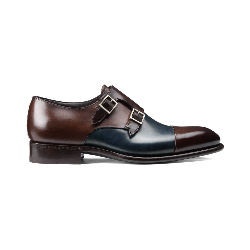 Height Increasing Navy Blue and Brown Leather Castle Monk Straps