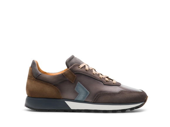 Brown Suede and Grey Leather Laivai Lace Up Running Sneaker Shoes