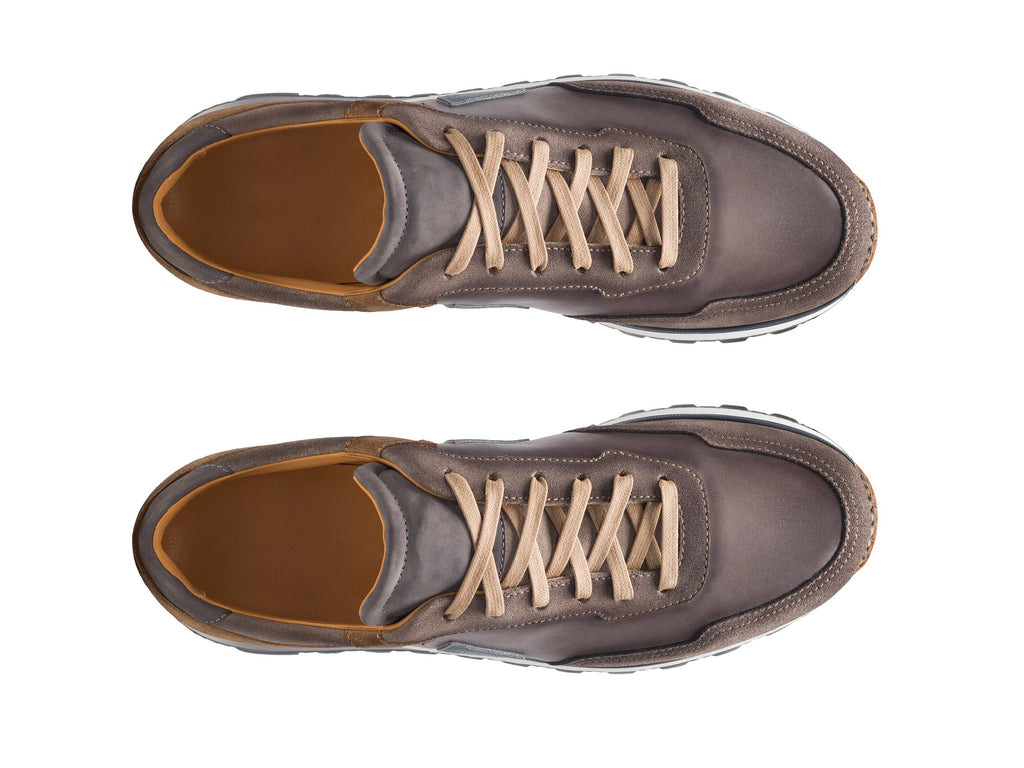 Brown Suede and Grey Leather Laivai Lace Up Running Sneaker Shoes