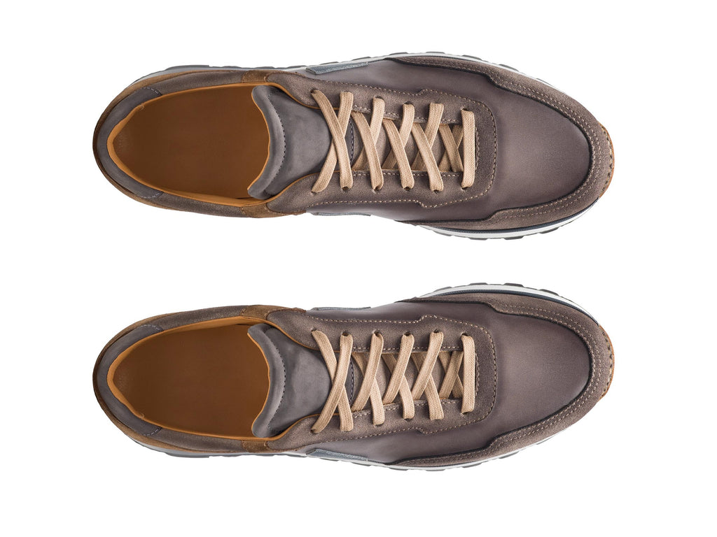 Height Increasing Brown Suede and Grey Leather Laivai Lace Up Running Sneaker Shoes