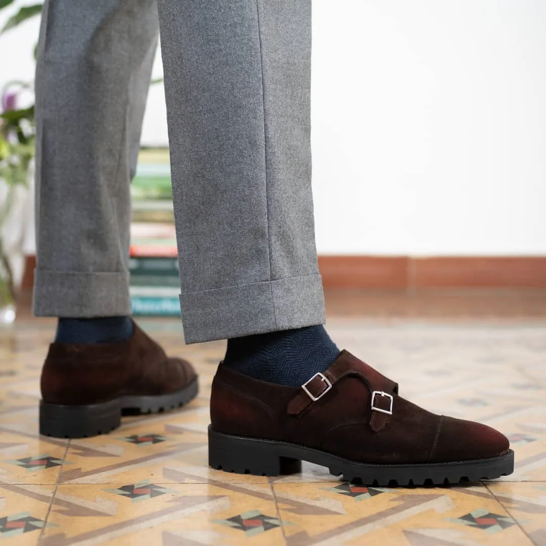 Brown Suede Krewsten Chunky Monk Strap Shoes with Toecap
