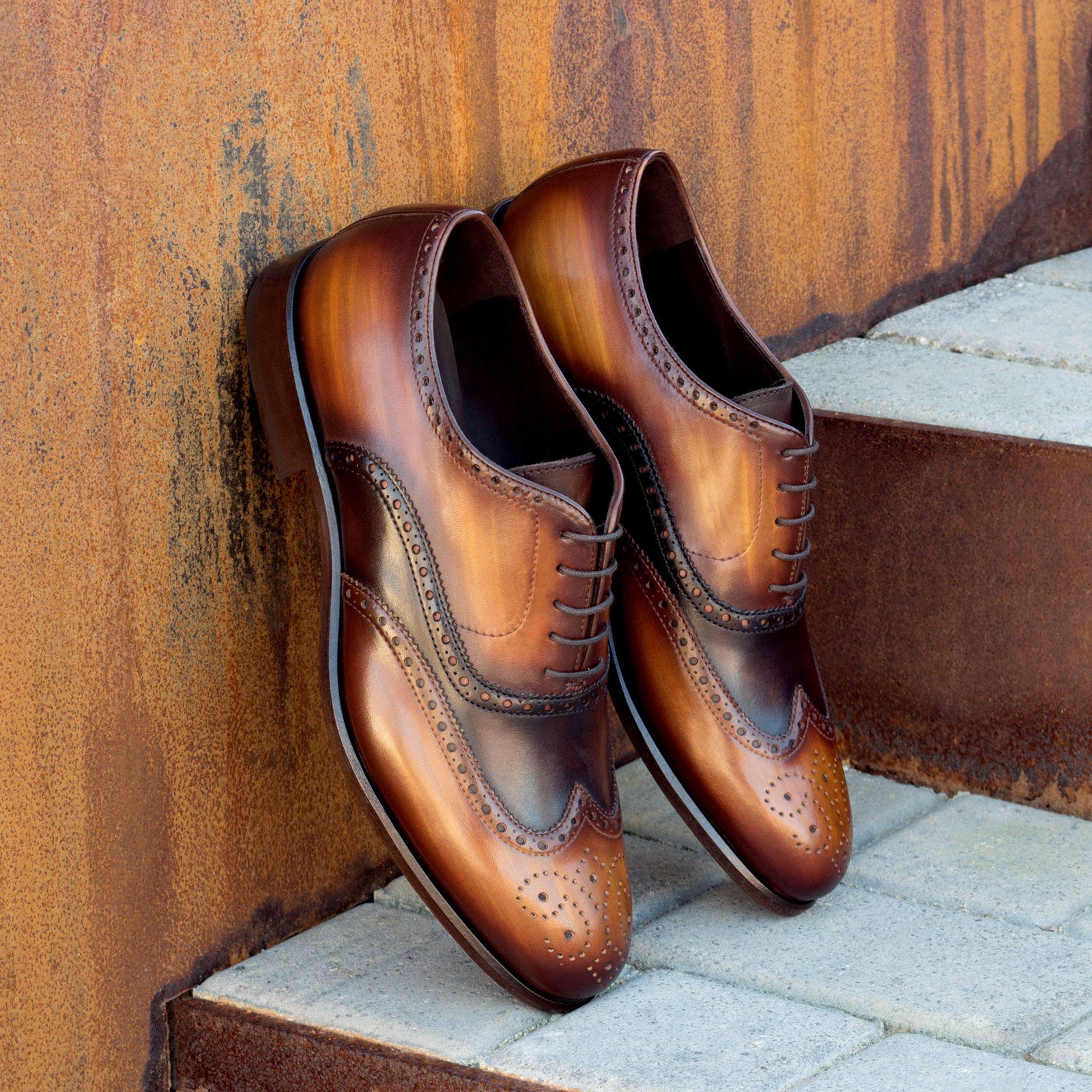 Height Increasing Tan and Brown Leather Binningen Brogue Wingtip Oxfords