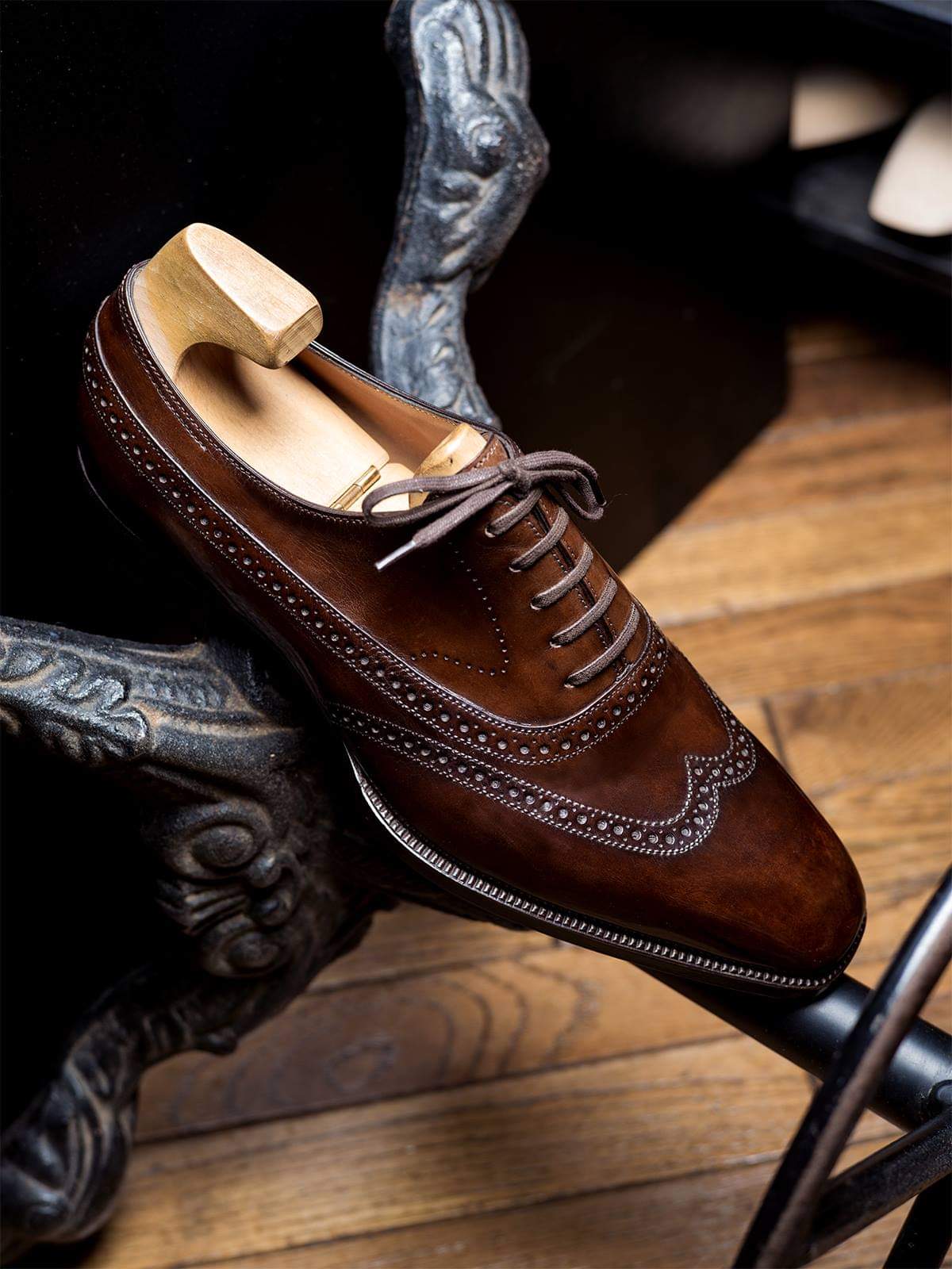 Brown Leather Cedria Brogue Wingtip Oxfords