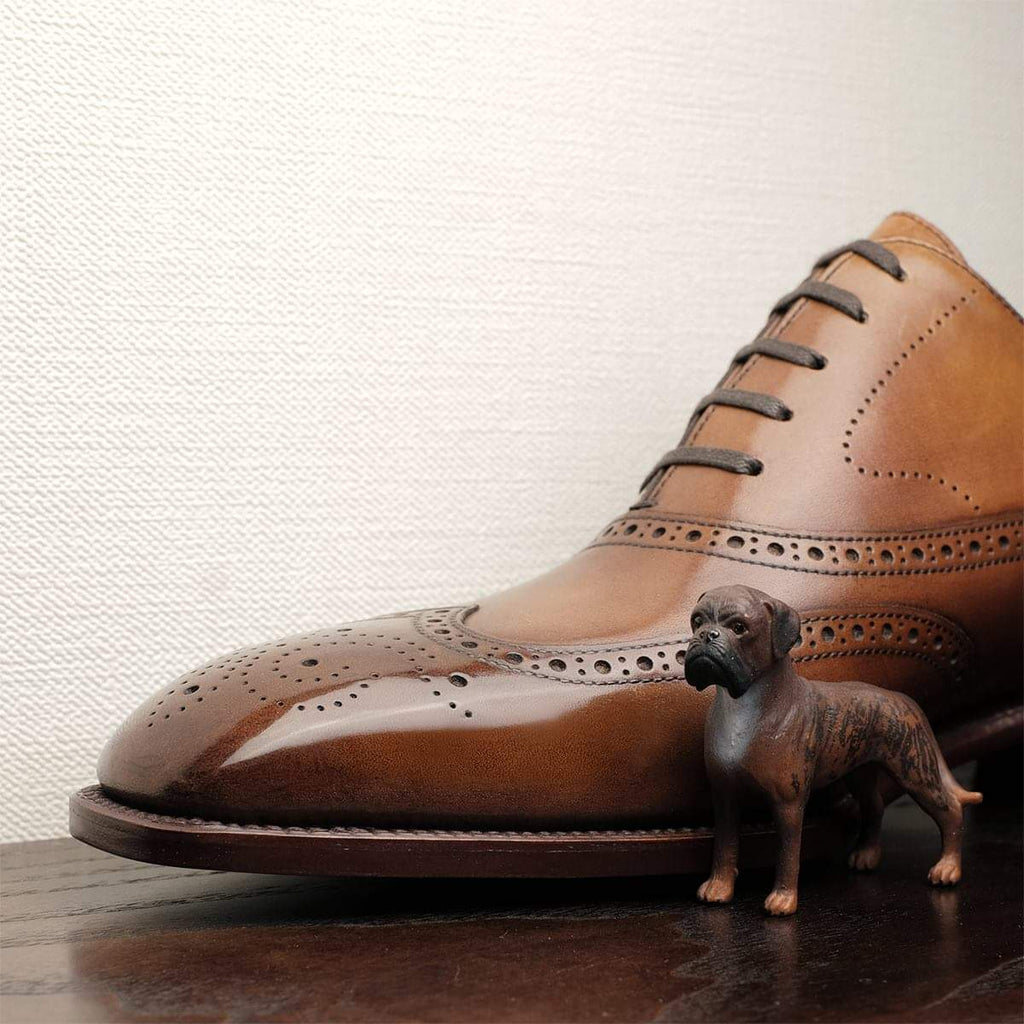 Tan Leather Cedria Brogue Wingtip Oxfords 