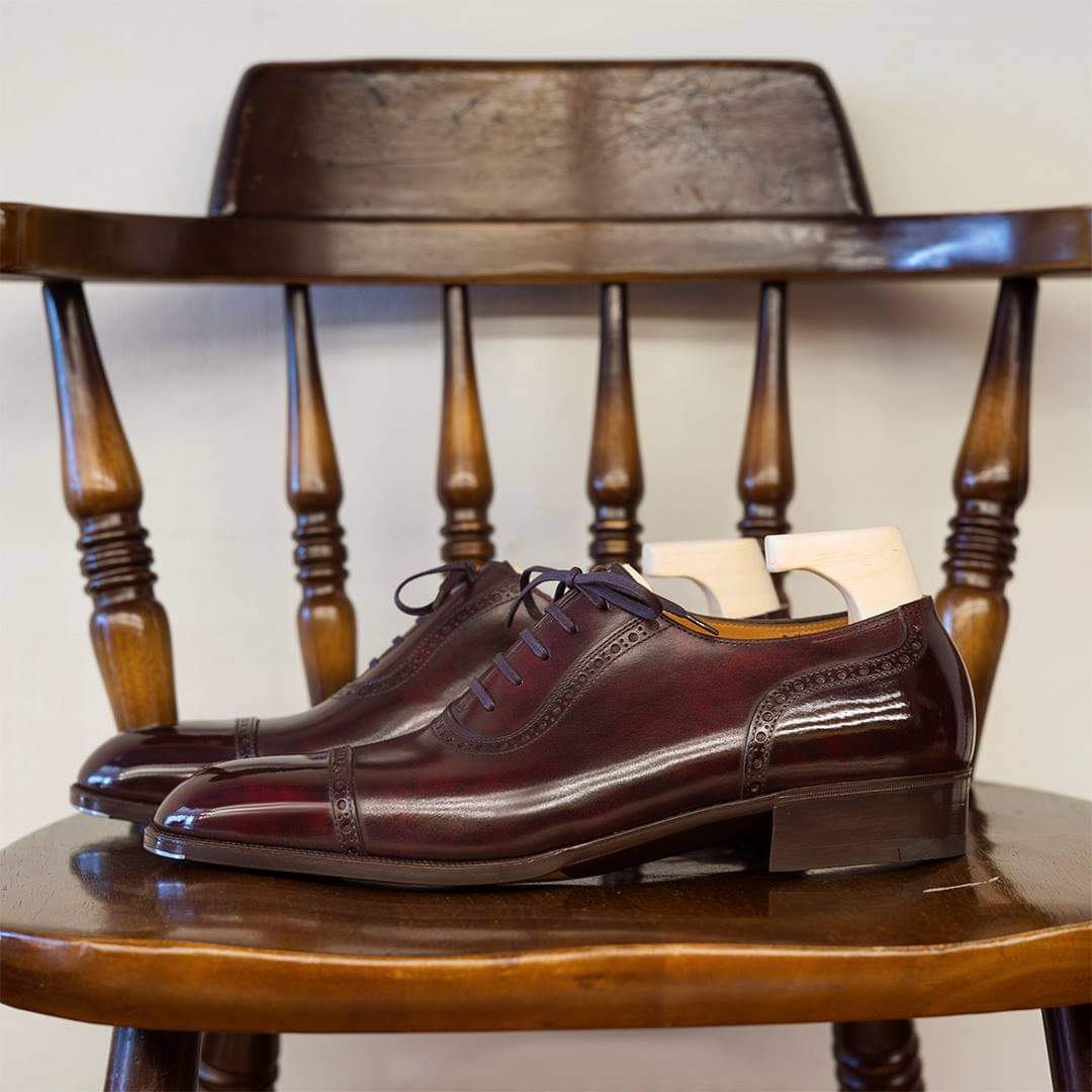 Brown Leather Alaric Toe Cap Brogue Oxfords 