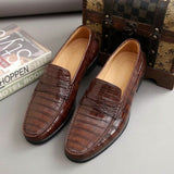 Brown Croc Print Leather Benna Penny Loafers