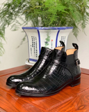 Black Crocodile Print Leather Santana Monk Strap Chelsea Boots