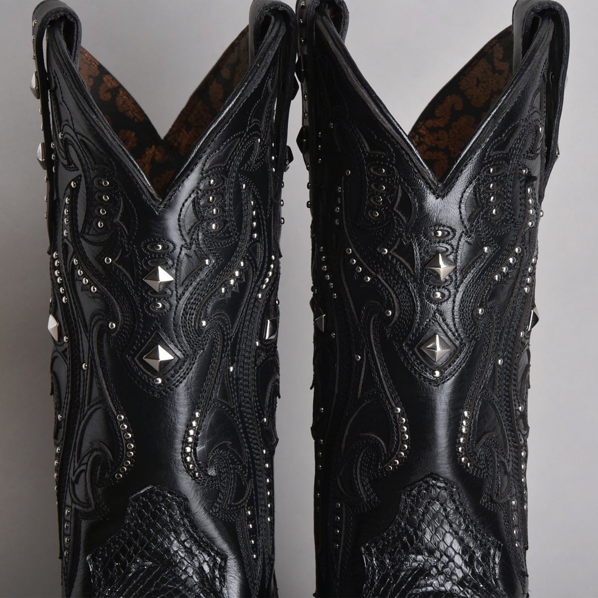 Black Leather Lewiston Studded Cowboy Boots