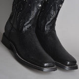 Black Leather Lewiston Studded Cowboy Boots