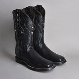 Black Leather Lewiston Studded Cowboy Boots