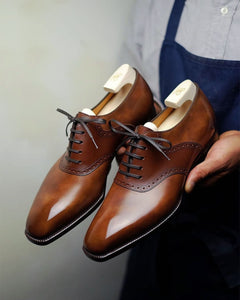 Tan Leather Elowen Brogue Oxfords - Formal Shoes 