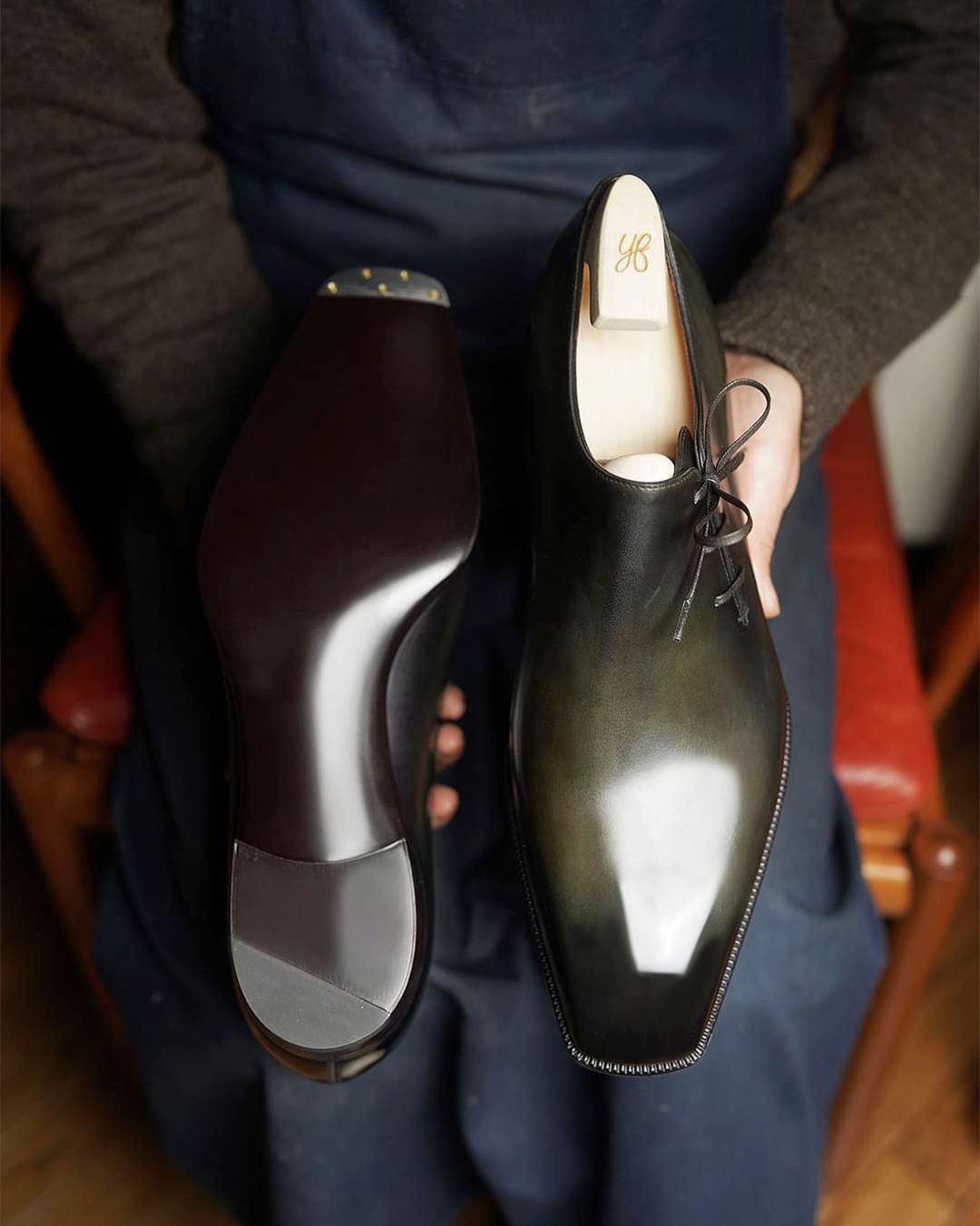 Green Leather Ophelia Whole Cut Oxfords