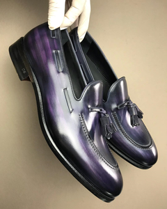 Height Increasing Purple Leather Burgos Tassel Loafers