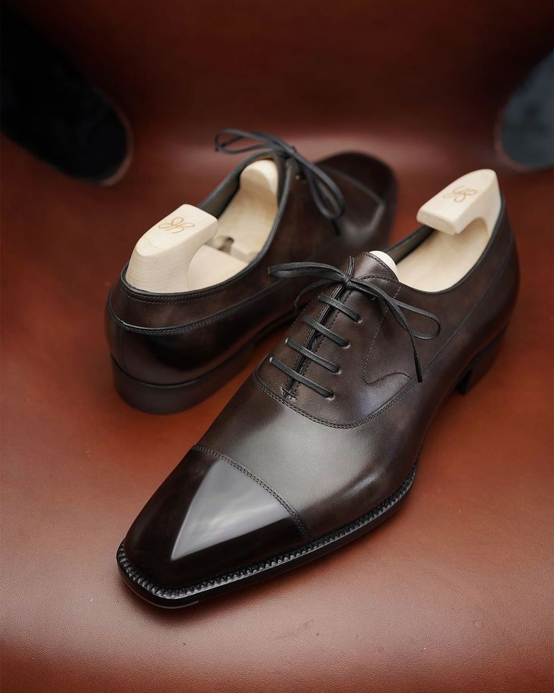 Brown Leather Cassara Toe Cap Oxfords
