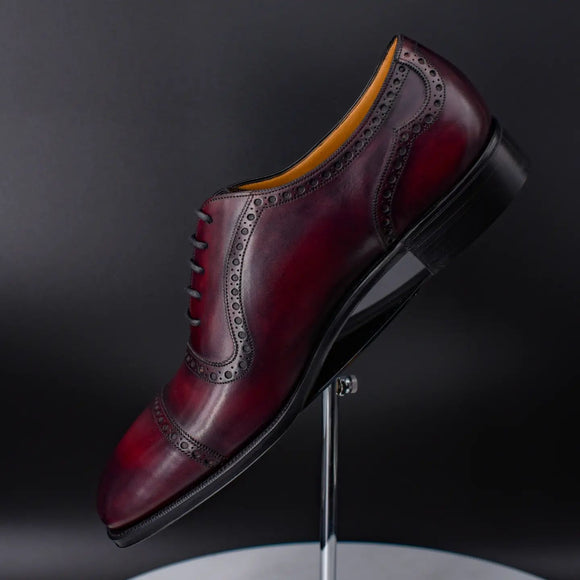 Burgundy Brown Leather Quillan Brogue Oxfords