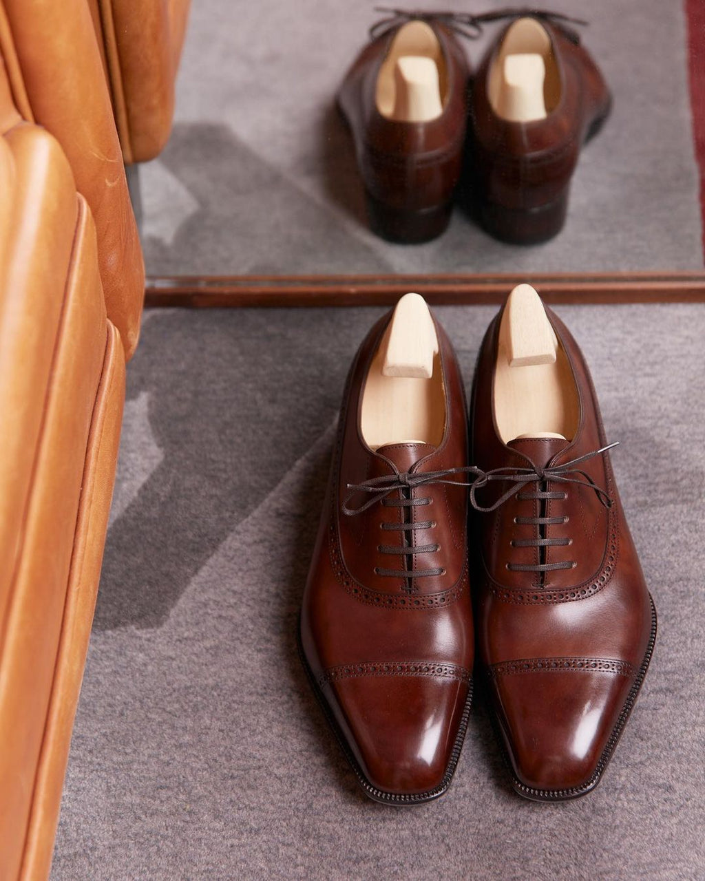 Dark Tan Leather Isadora Brogue Oxfords