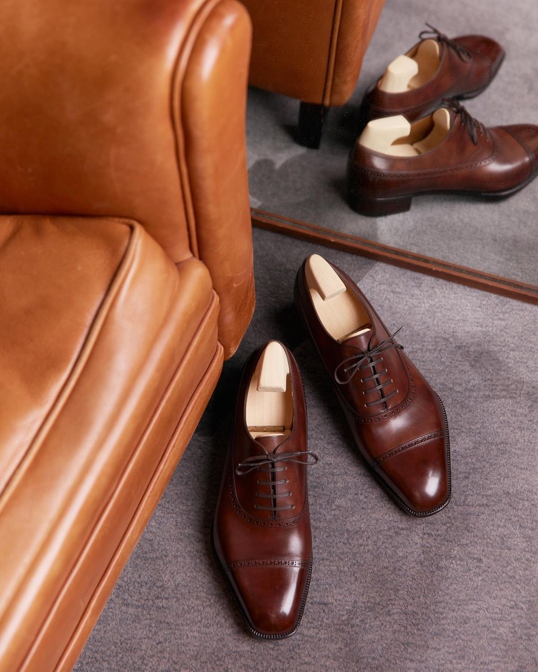 Dark Tan Leather Isadora Brogue Oxfords