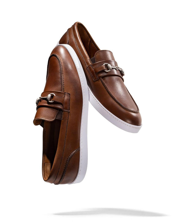 Tan Leather Antheia Horse Bit Slip On Sneakers with White Soles - Summer 2024 Collection