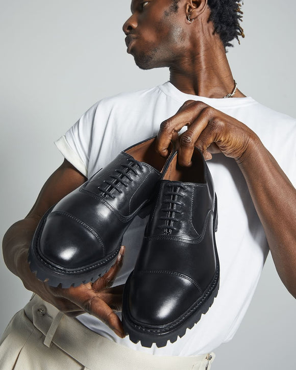 Black Leather Cassian Chunky Oxfords with Track Soles