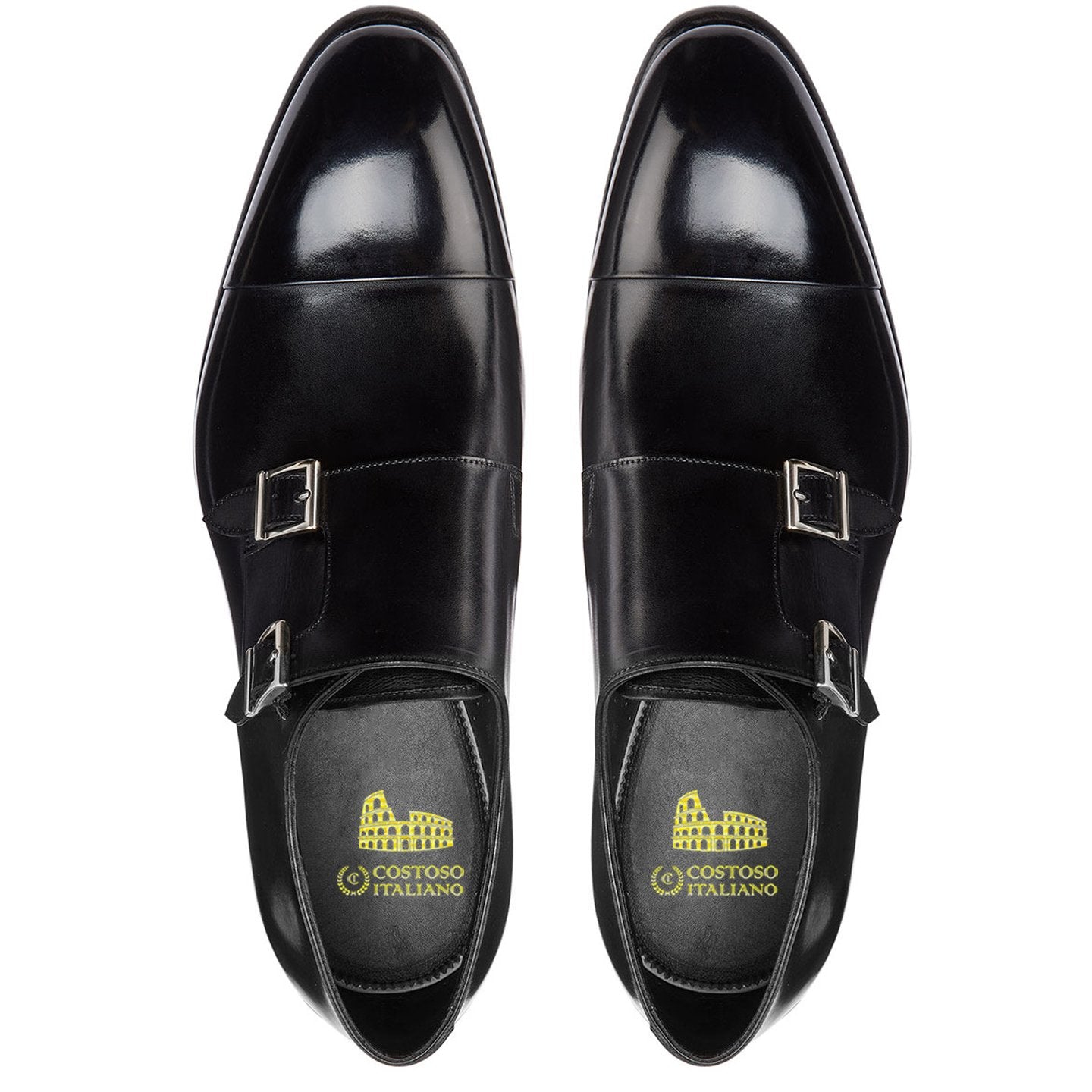 Flat Feet Shoes - Black Leather Castle Monk Straps with Arch Support