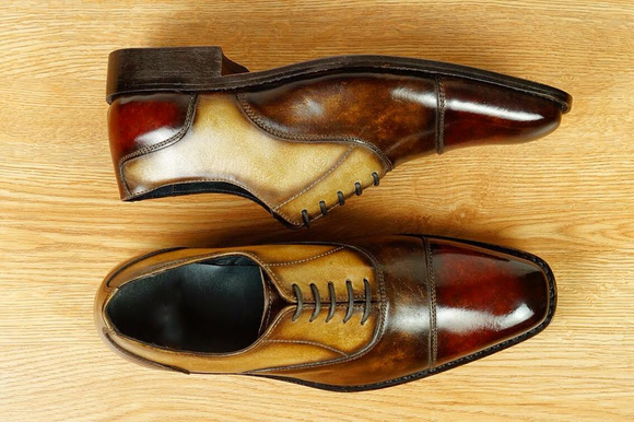 Burgundy Brown Leather and Matte Gold Leather Croglio Balmoral Oxfords 