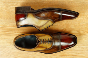 Height Increasing Burgundy Brown Leather and Matte Gold Leather Croglio Balmoral Oxfords