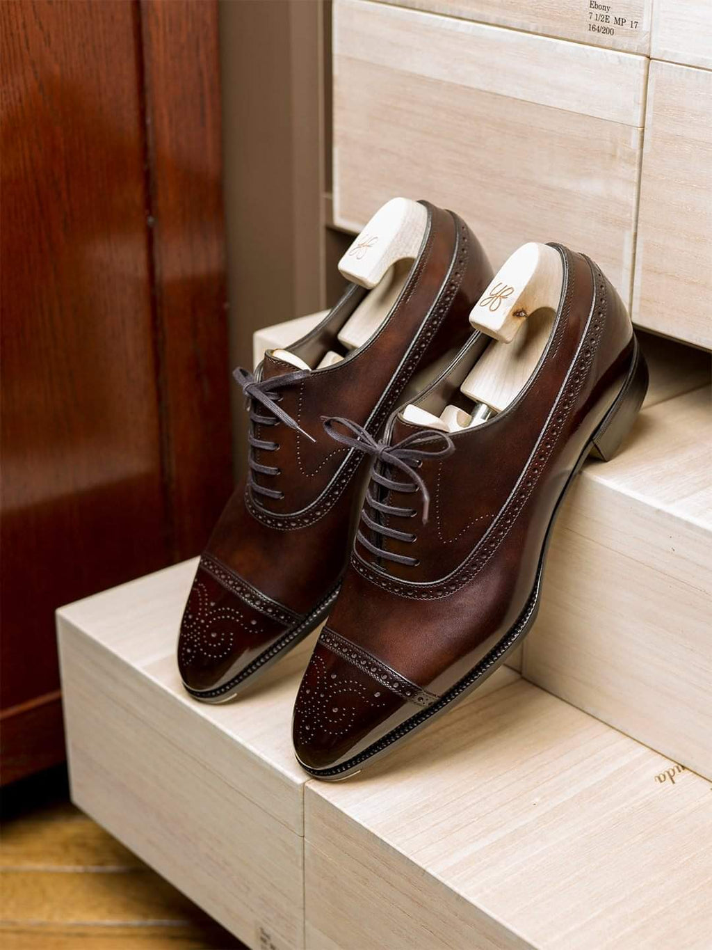 Brown Leather Callista Brogue Toe Cap Oxfords 