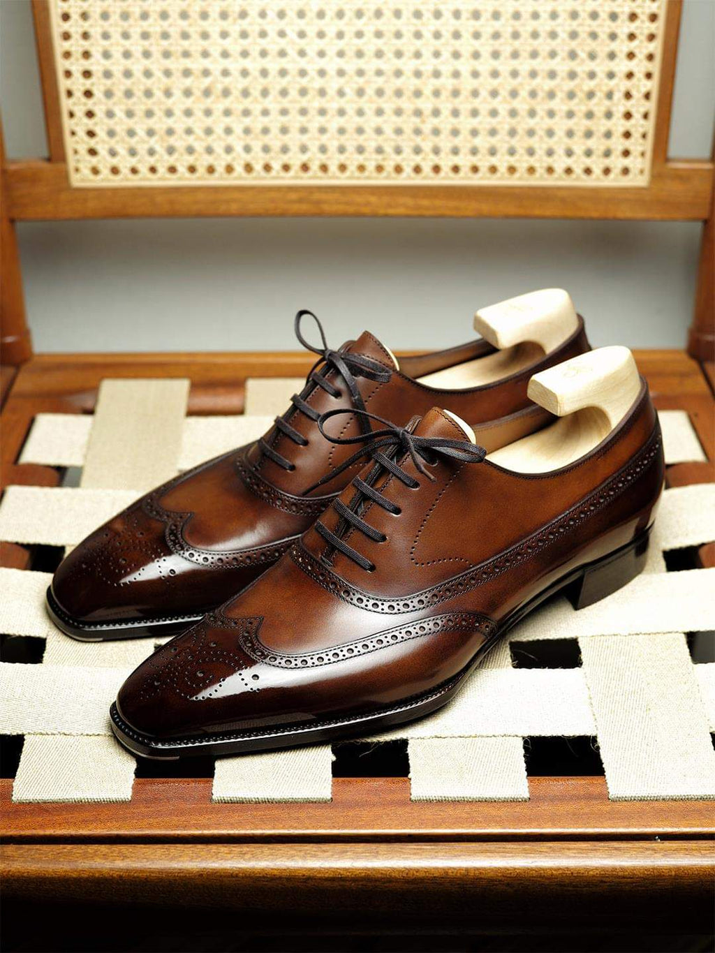Tan Leather Cedria Brogue Wingtip Oxfords 
