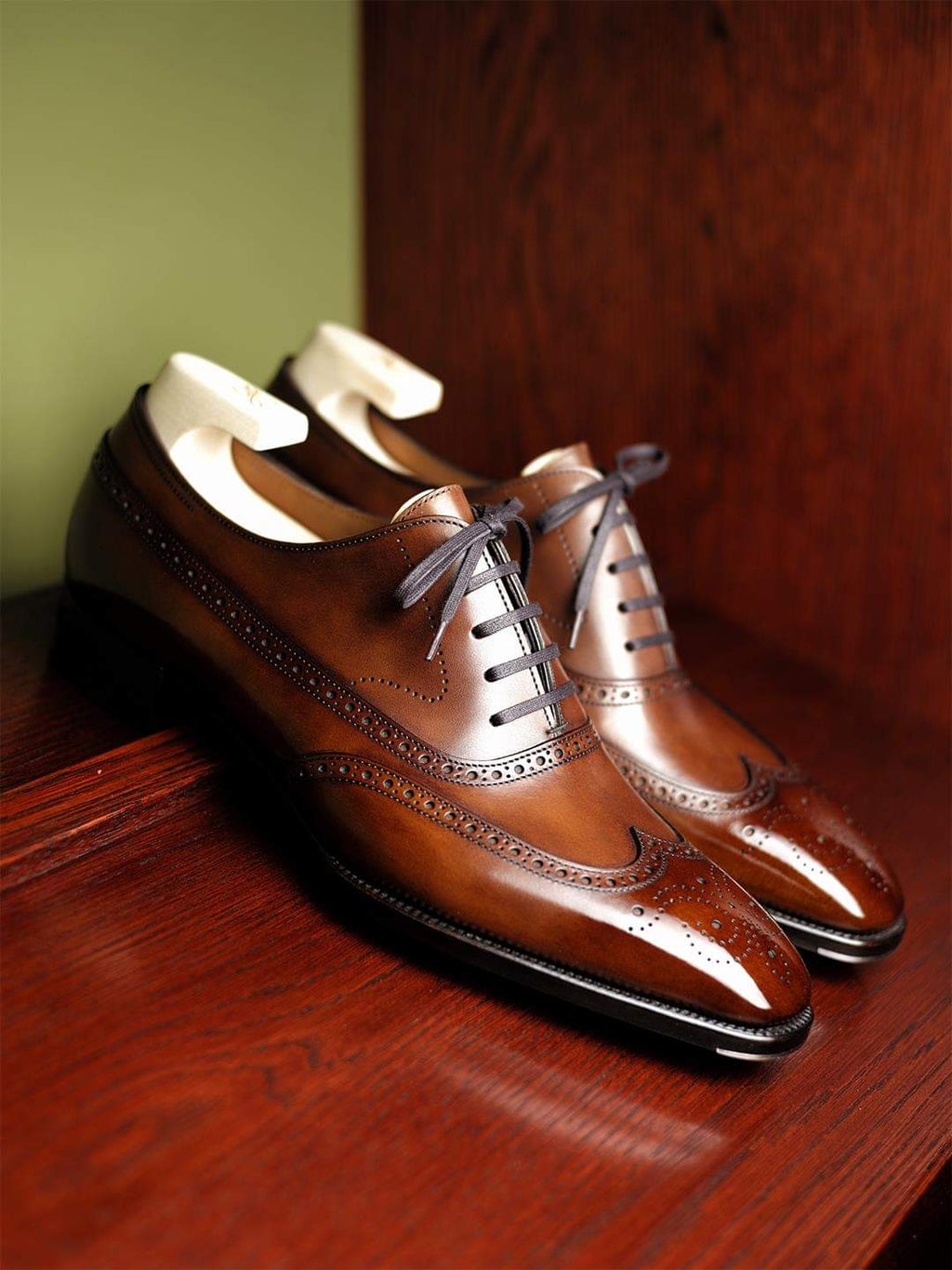 Tan Leather Cedria Brogue Wingtip Oxfords 