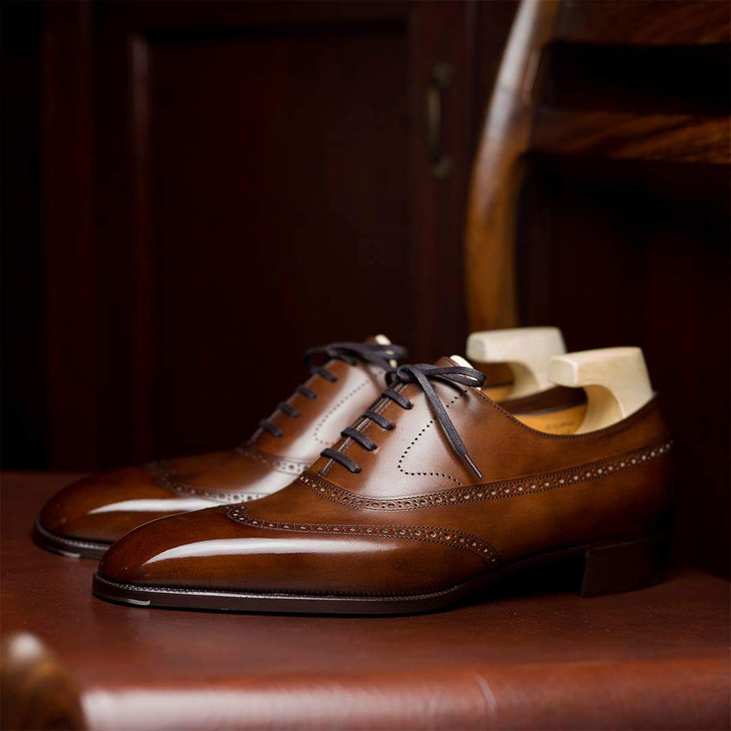 Tan Leather Cedria Brogue Wingtip Oxfords 