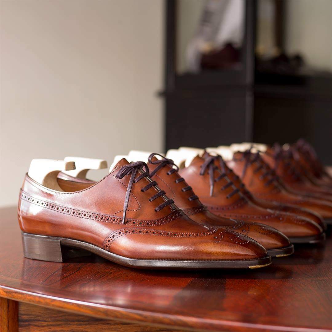 Tan Leather Cedria Brogue Wingtip Oxfords 