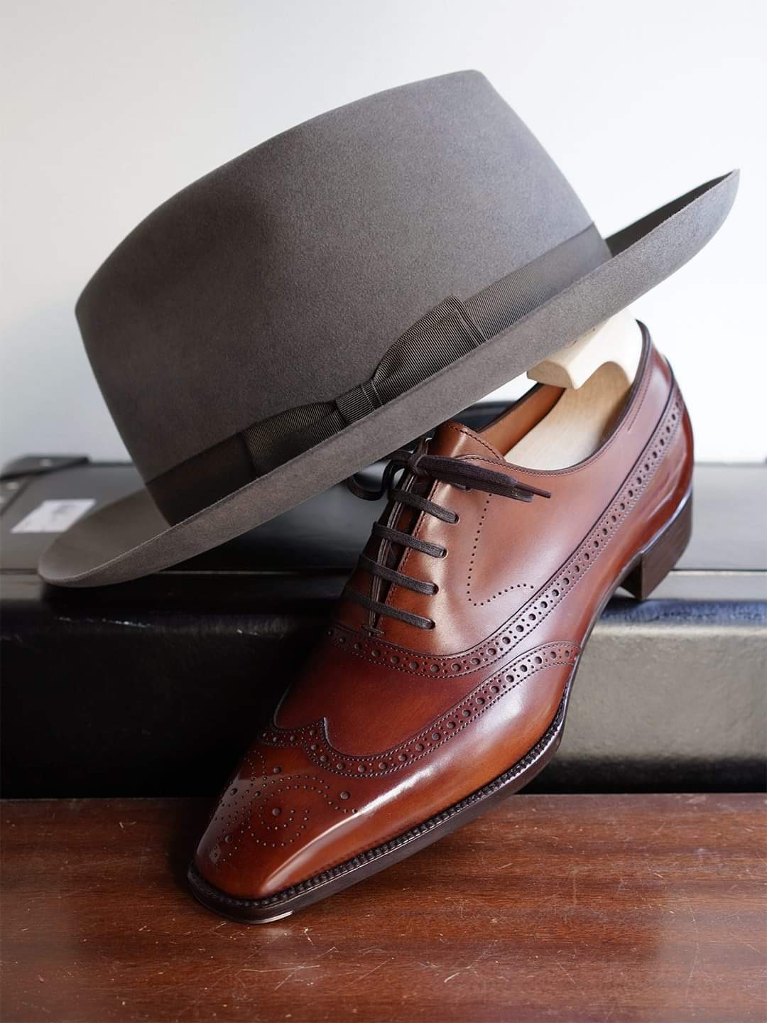 Tan Leather Cedria Brogue Wingtip Oxfords 