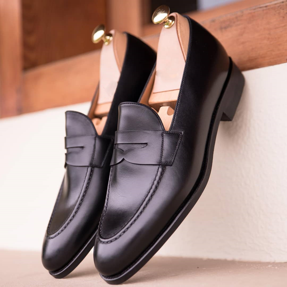 Black Leather Malaga Penny Loafers