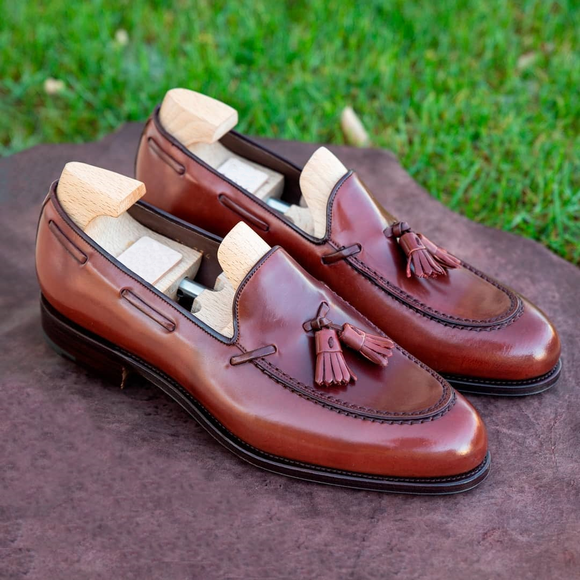 Height Increasing Tan Leather Carmona Tassel Loafers