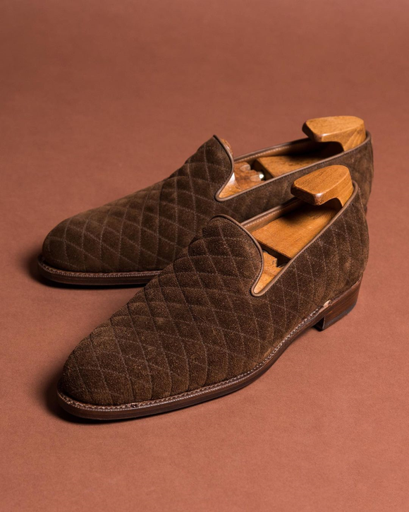 Height Increasing Brown Quilted Suede Mieres Loafers