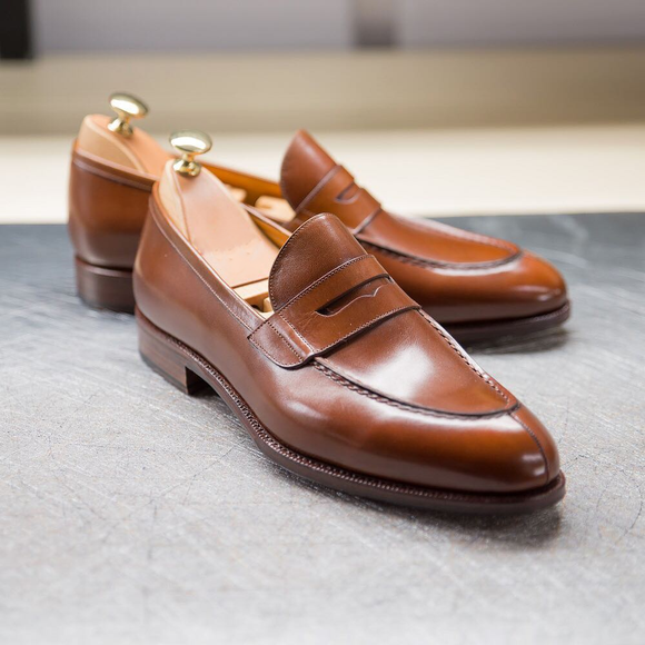 Height Increasing Tan Leather Mieres Penny Loafers