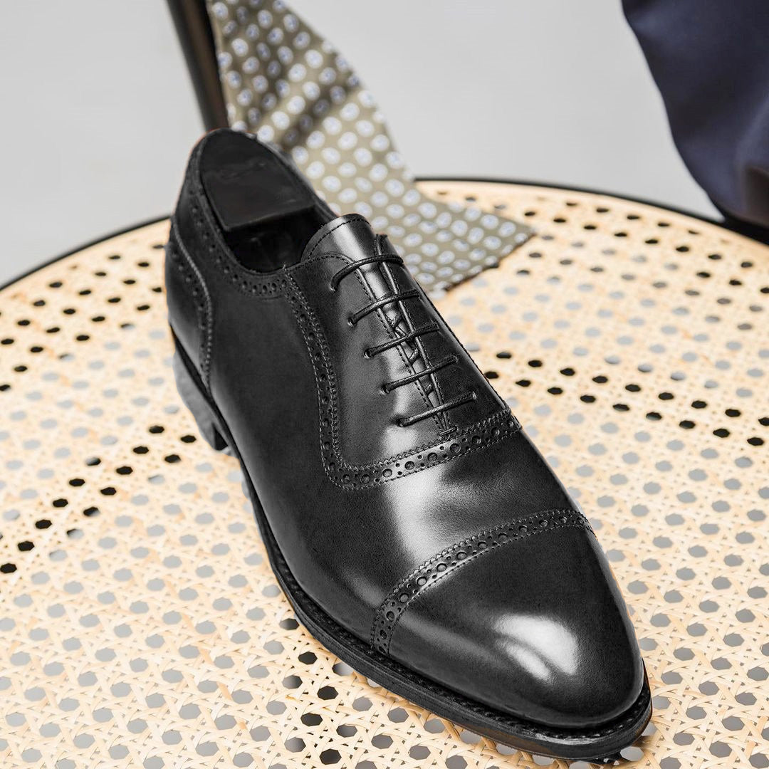 Black Leather Coimbra Brogue Toe Cap Oxfords