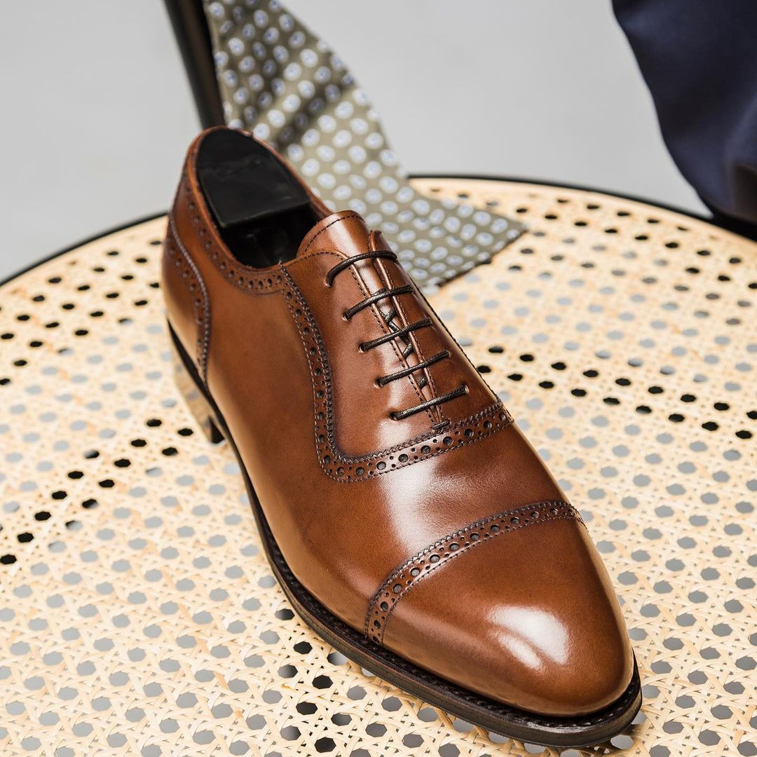 Tan Leather Coimbra Brogue Toe Cap Oxfords 