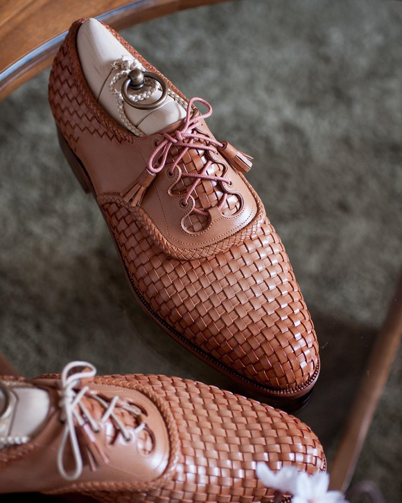 Height Increasing Tan Braided Leather Evora Brogue Oxfords 