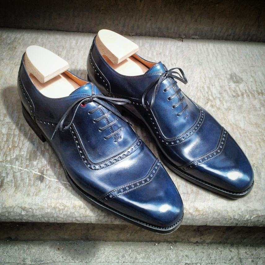 Navy Blue Leather Lagos Brogue Toe Cap Oxfords