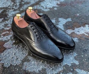 Height Increasing Black Leather Madeira Brogue Oxfords - Formal Shoes