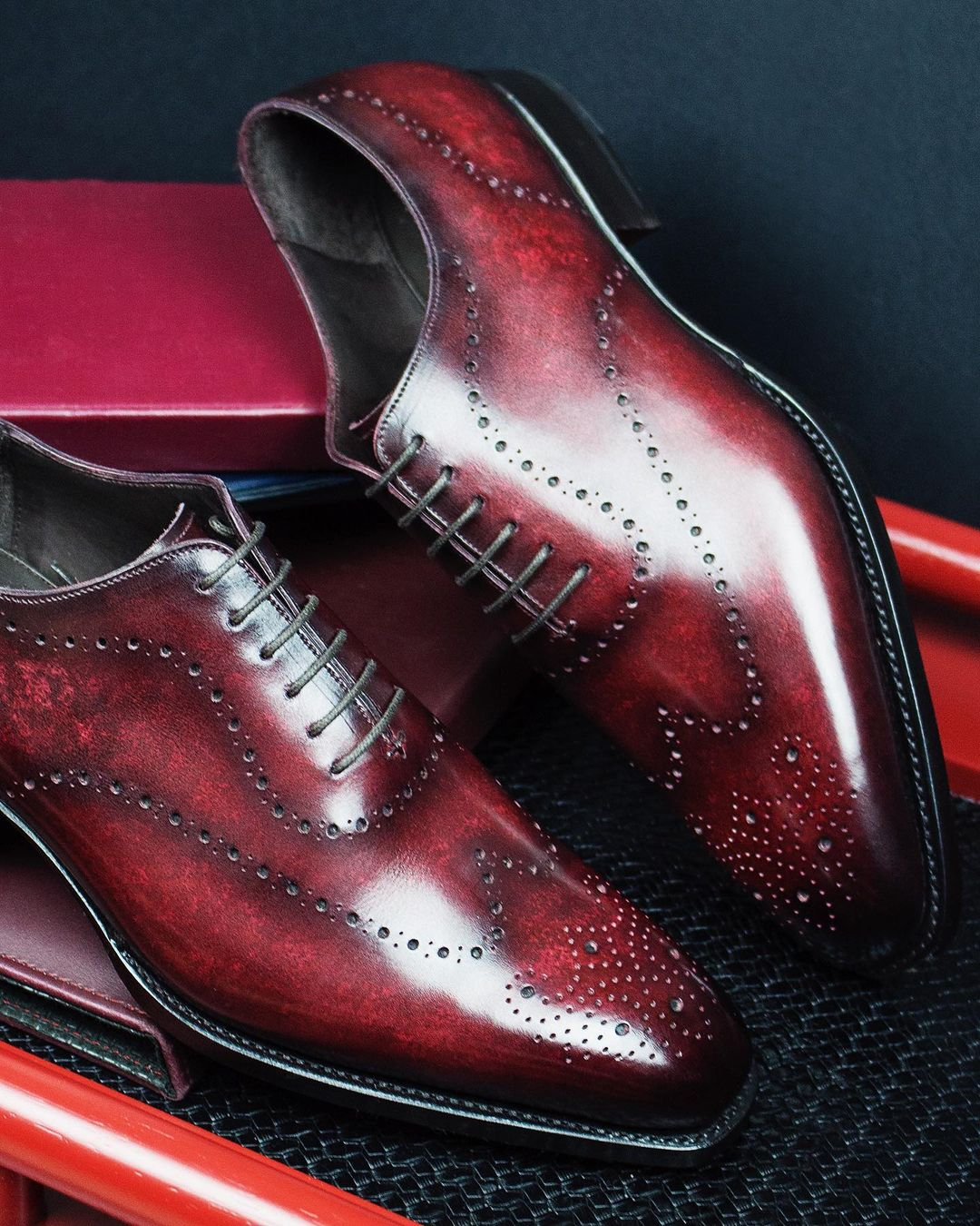 Burgundy Brown Leather Palmela Brogue Oxfords