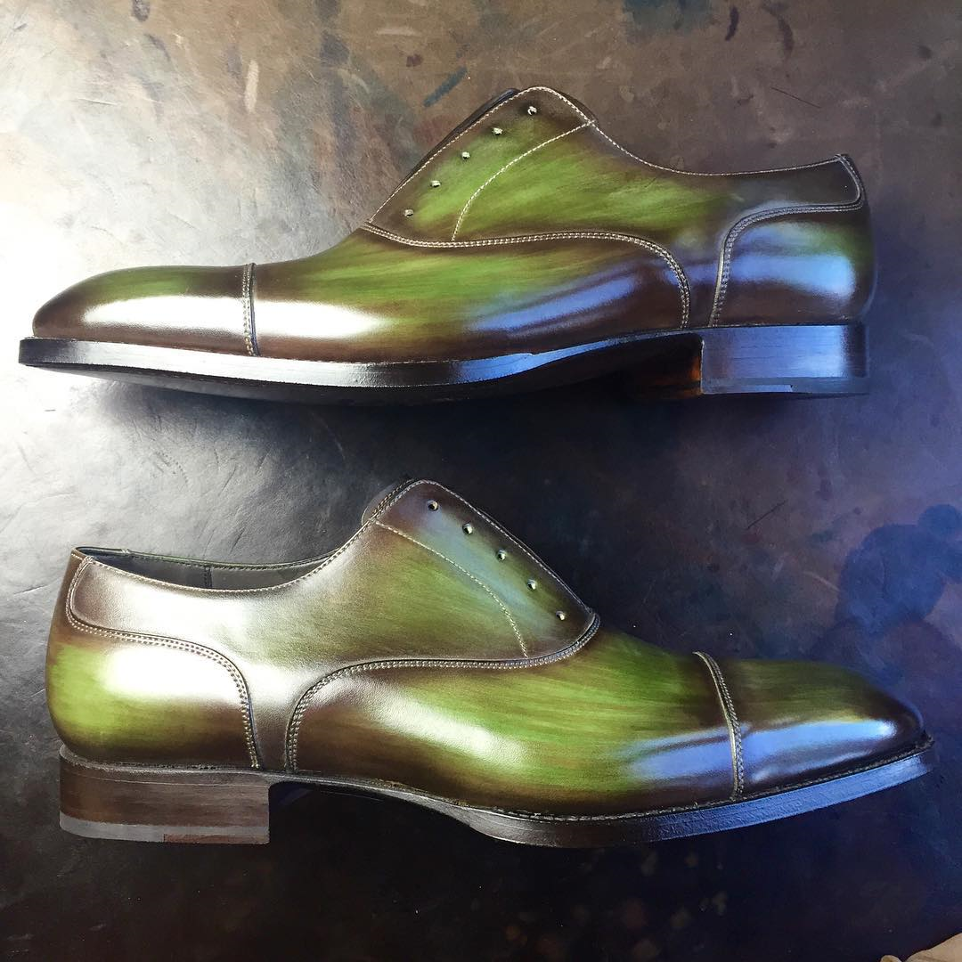Green Leather Sines Toecap Oxfords