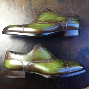 Height Increasing Green Leather Sines Toecap Oxfords