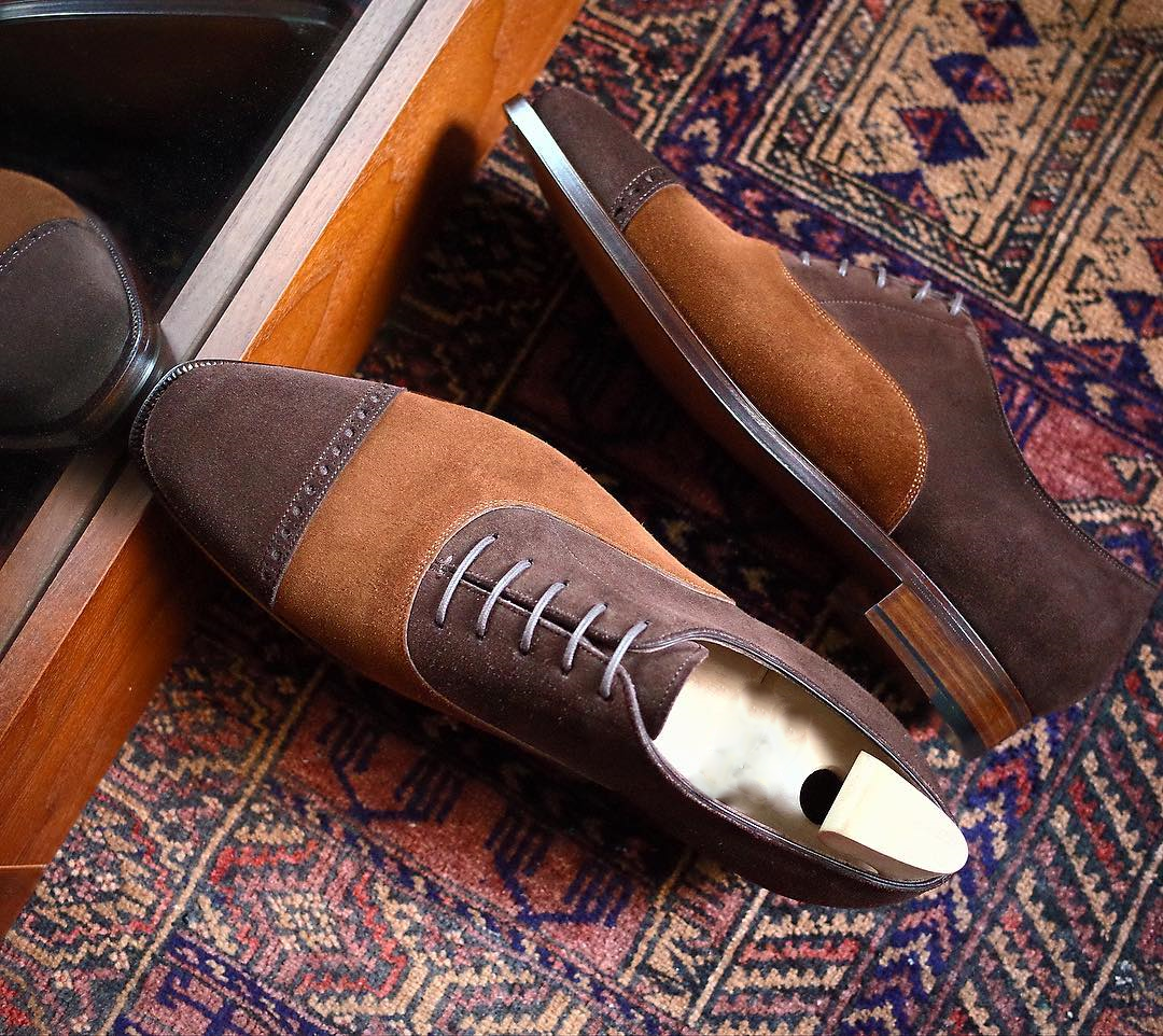 Height Increasing Brown and Tan Suede Viseu Brogue Toecap Oxfords