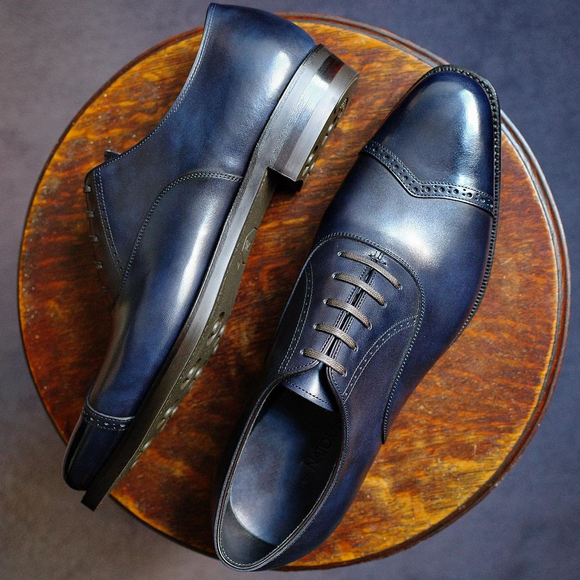 Height Increasing Navy Blue Leather Alcacer Brogue Toecap Oxfords