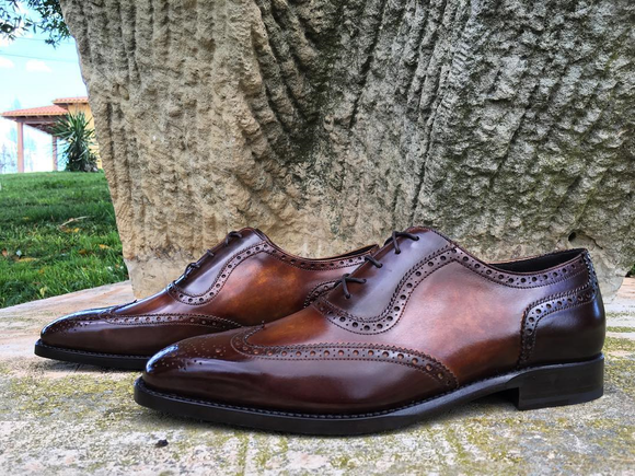Brown Hand Painted Leather Montilla Brogue Oxfords 