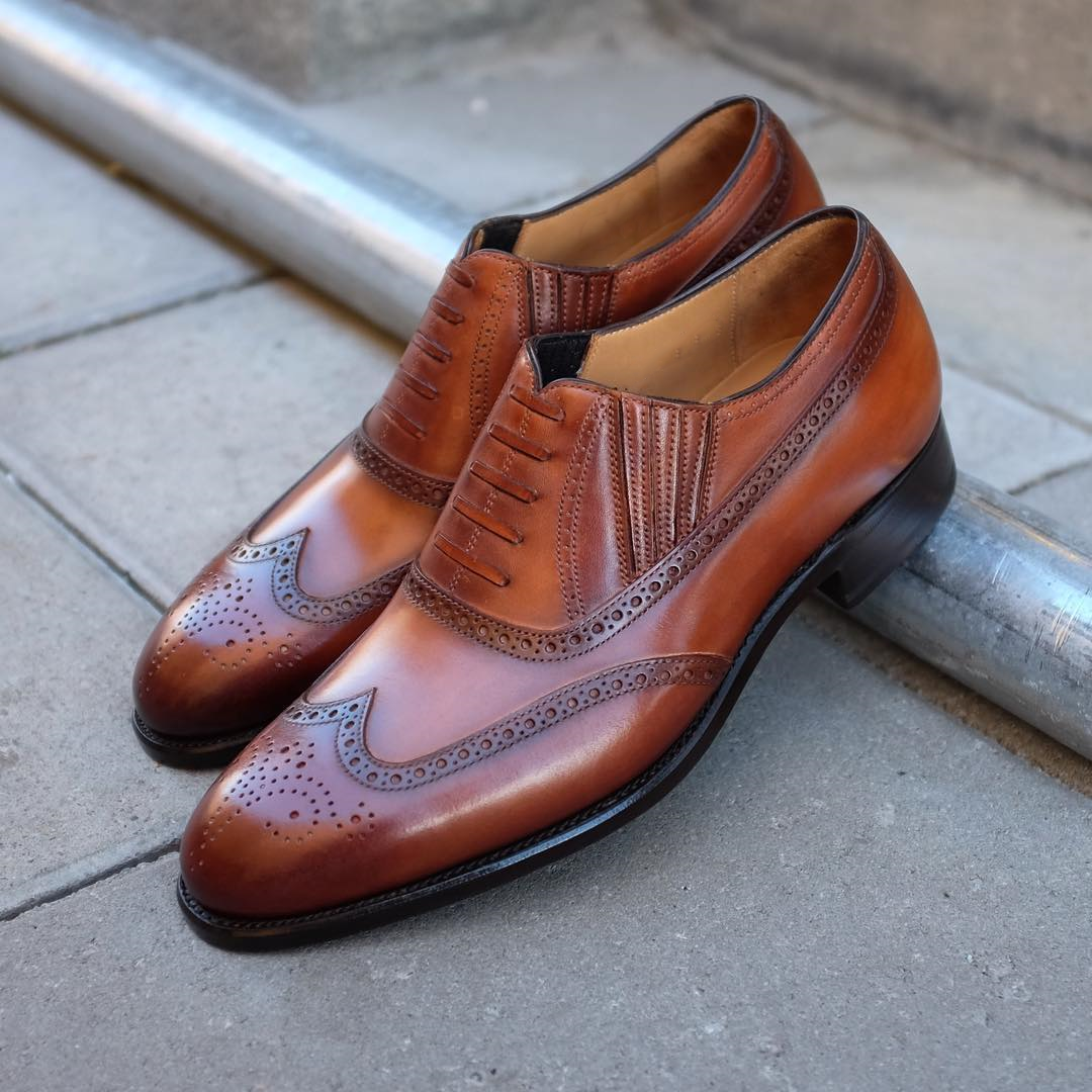 Height Increasing Tan Leather Guadix Brogue Oxfords