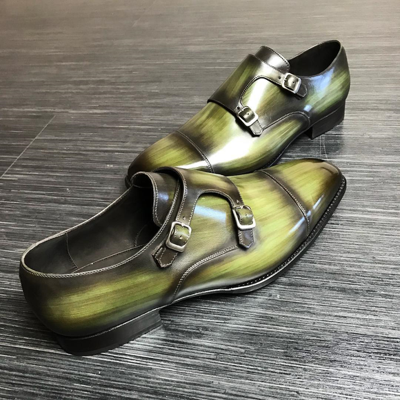 Height Increasing Green Leather Alvor Monk Straps