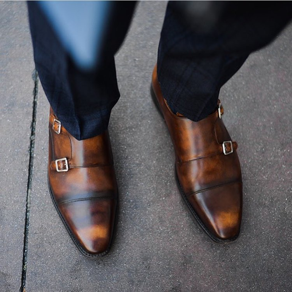 Height Increasing Brown Leather Azores Monk Straps